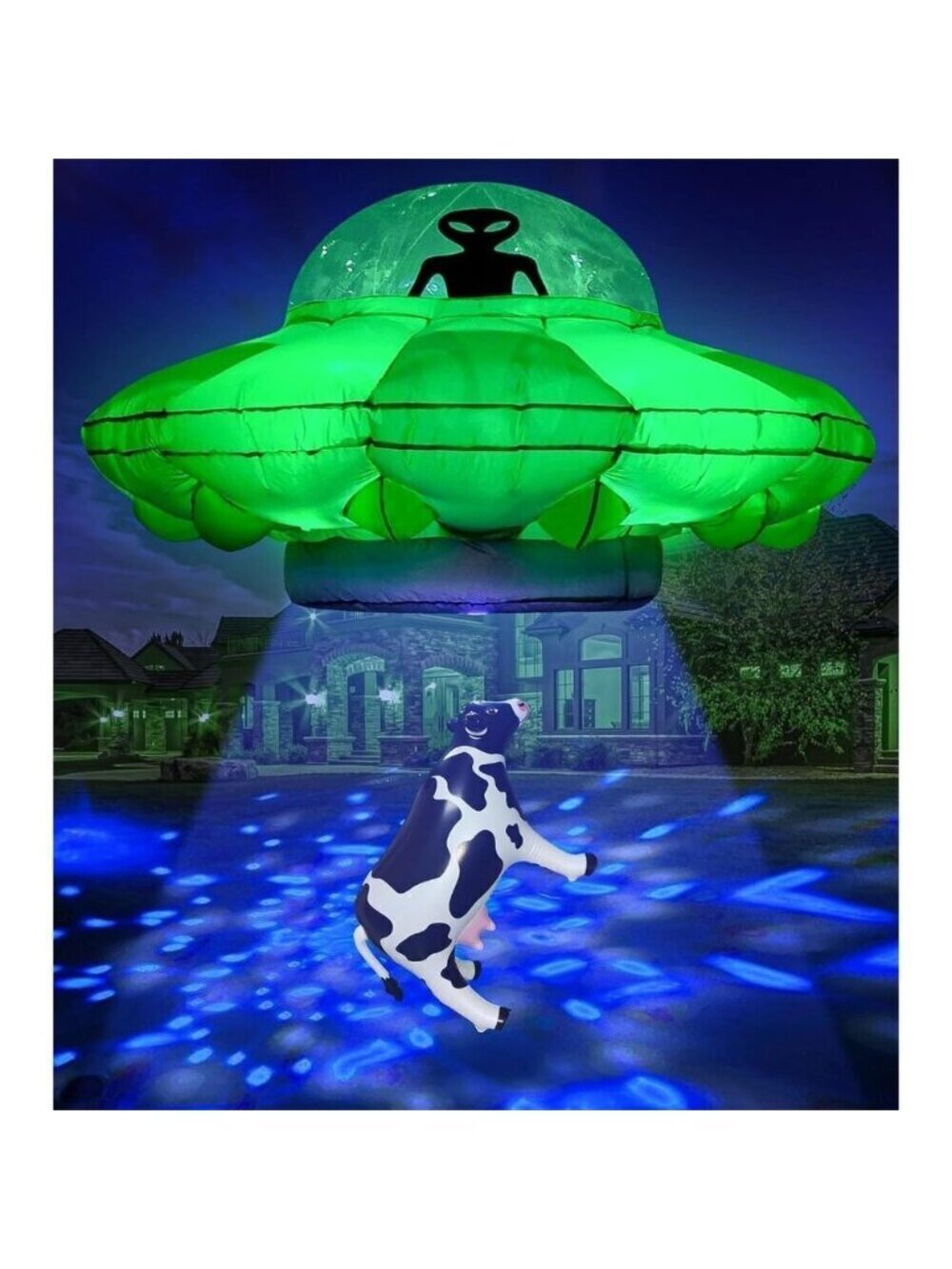 Inflatable Alien Party Decorations 4.2FT Alien UFO Cow Abduction Halloween Decor